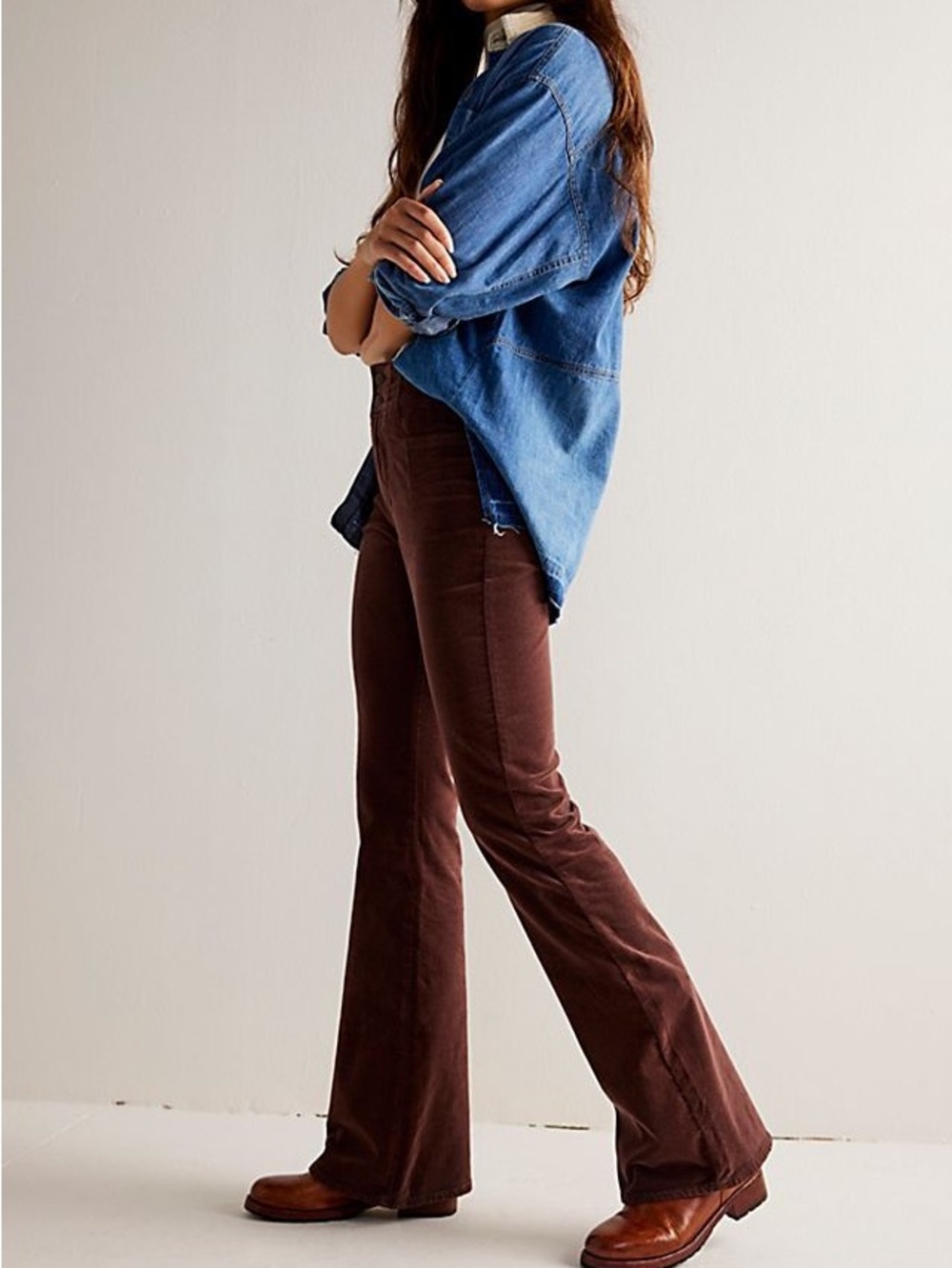 Free People Jade Dark Brown Flared Corduroy Pants